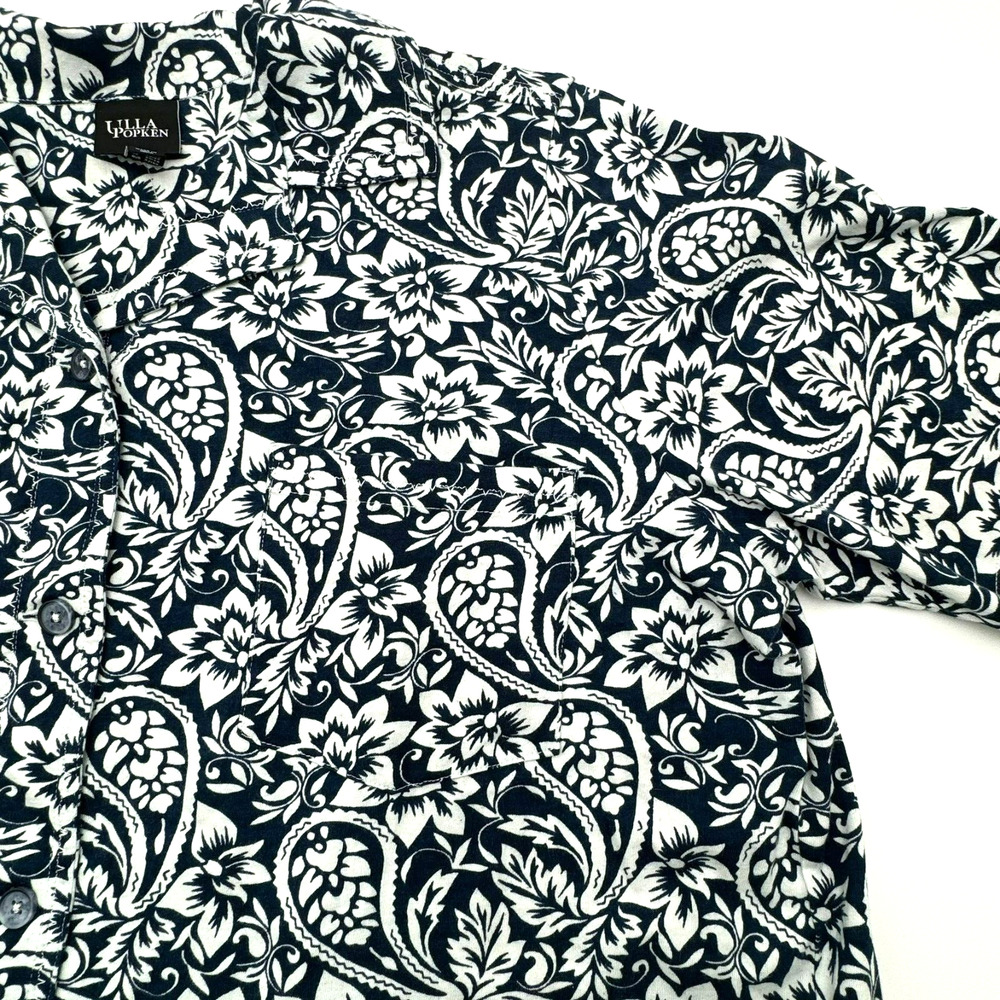 Ulla Popken | NWT Women's 16/18 Blue White Floral Paisley Short Sleeve Shirt Top